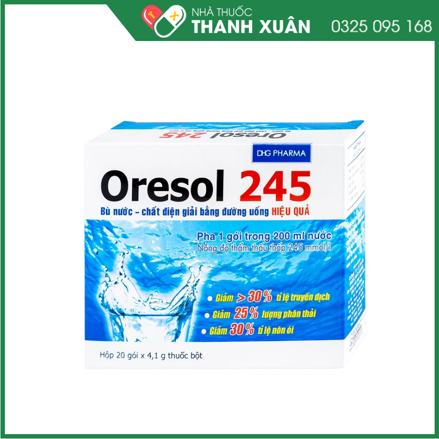 Oresol 245 DHG Pharma bù nước, bổ sung chất điện giải, điều trị mất nước do tiêu chảy